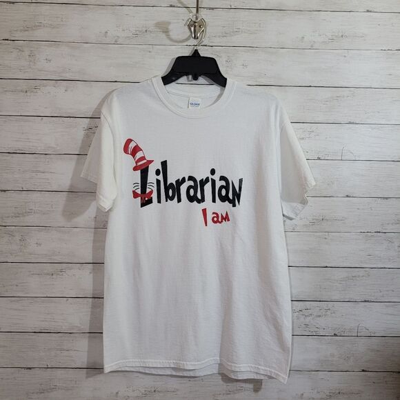 Dr Seuss Day School "Librarian I Am" Librarian Tee 100% Cotton Size Medium - Picture 1 of 7